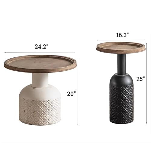 Farmhouse Round Coffee Table with Metal Base,Rustic Unique Sofa Side Tea Tables Wood Top,Boho Nesting End Table for Living Room,Bedroom, Set A