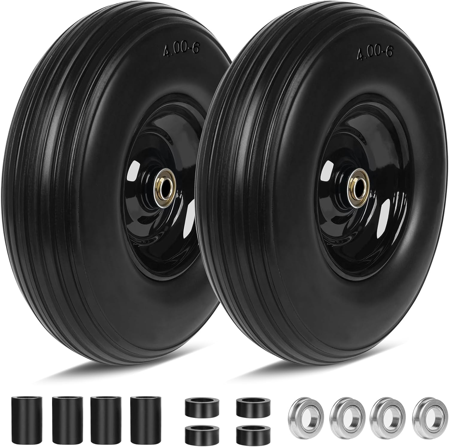 13 Inch Wheelbarrow Tires, 2 Pack 4.00-6 Tire Flat Free, 1.75