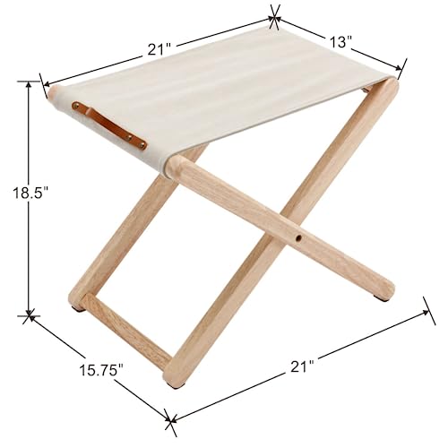 Guyou Folding Camping Stools Set of 2, Canvas Folding Stool with Wood Legs Portable Camp Stool Chairs Slacker Chair for Outdoor Fishing Picnic Travel BBQ, Beige