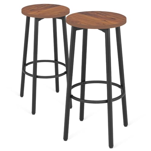 Athena Collection Bar Stool Set of 2, Round Counter Height Barstool Chair with Footrest for Kitchen Counter, Dining Room, Home Bar, Black