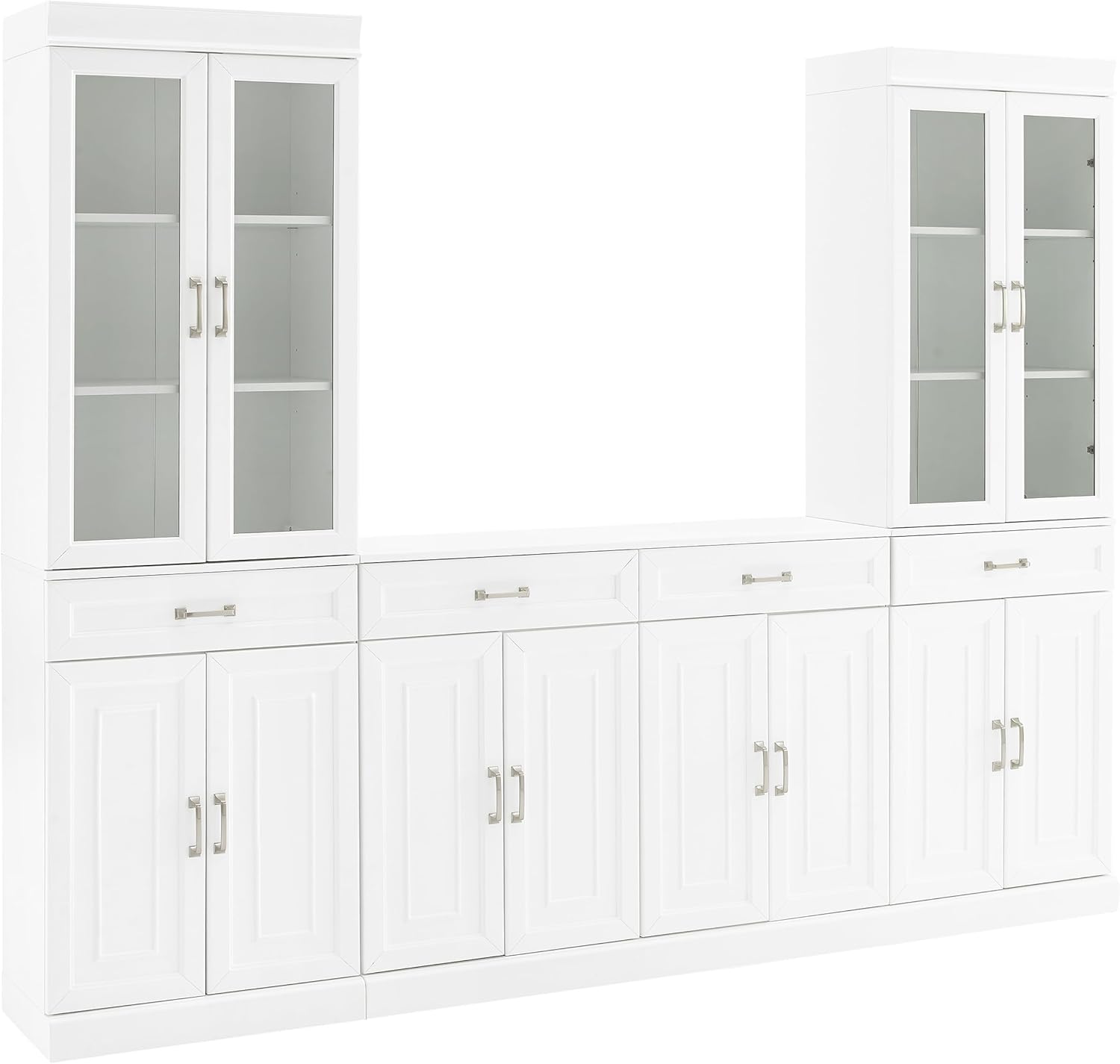 Crosley Furniture Stanton 3-Piece Sideboard and Glass Door Pantry Set, White