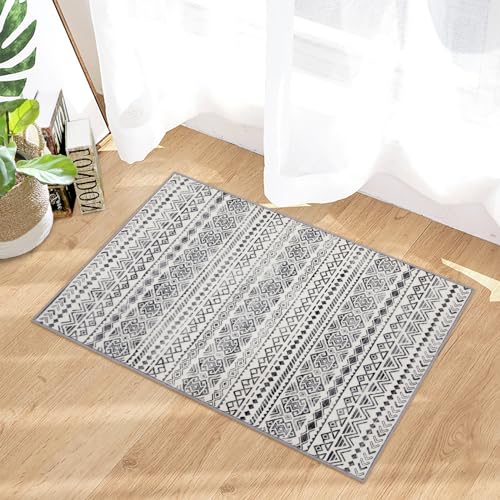 GlowSol Area Rug 9x12 Large Bohemian Living Room Rug Moroccan Rug for Bedroom, Non-Slip Retro Abstract Carpet Print Distressed Rug for Dining Room Guest Room Office,9x12 Grey