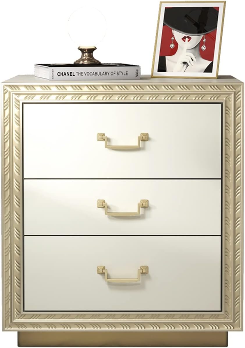 Light Luxury Nightstand Fashion Bedside Table with 3 Drawer, Widely-Match Rectangle Storage Cabinet, Bedroom Furniture, Wooden Night Stands Side Table