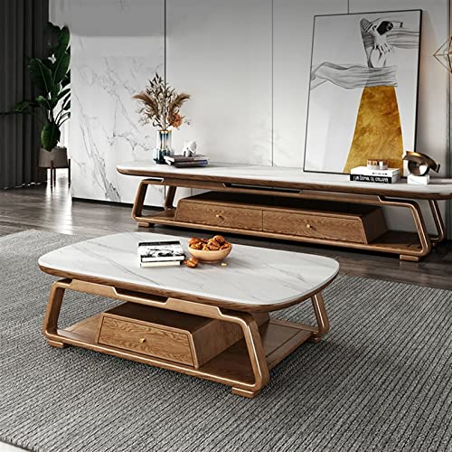 Modern Coffee Table Modern Luxury Coffee Table, Slate Top and Ash Wood Frame, Large Oval Center Table with 1 Drawers and Open Storage Shelf for Living Room Side End Table (Size : 140x80x44cm)