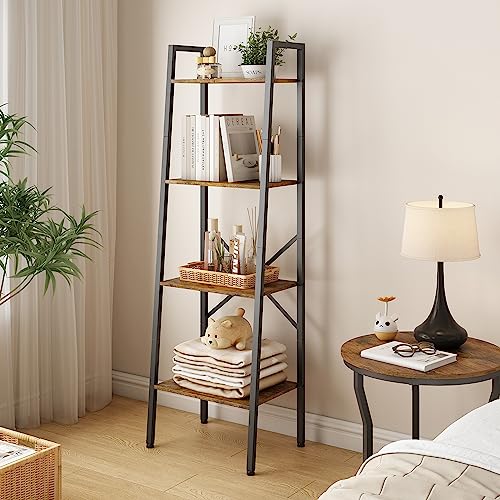 Hoctieon 5-Tier Industrial Ladder Bookshelf, Narrow Ladder Shelf, Tall Standing Bookshelf, Skinny Open Ladder Shelf, for Living Room, Home Office, Kitchen, Bedroom, Metal Frame, Greige