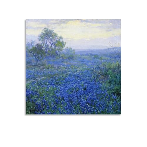 A Cloudy Day Bluebonnets Near San Antonio Texas by Julian Onderdonk Poster Canvas Wall Art Posters For Room Aesthetic And Decor Canvas Painting Wall Art Poster for Bedroom Living Room Decor 12x12inch(