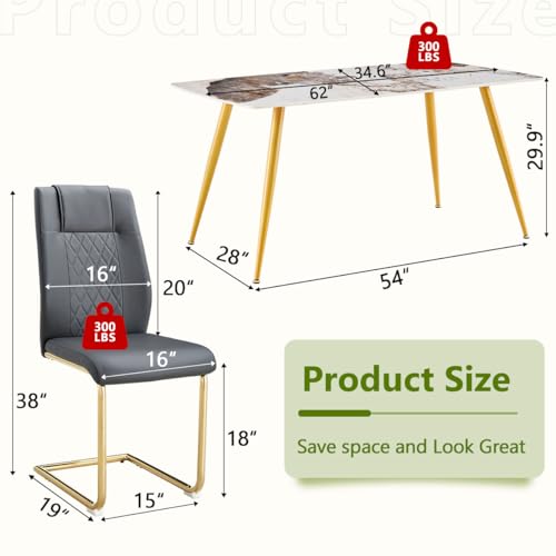 Small Dining Table Set for 4,5 PCS Sintered Stone Dining Room Table Set,50” White Kitchen Table Set and 4 Gray Dining Chairs for Dining Room Kitchen, Small Space