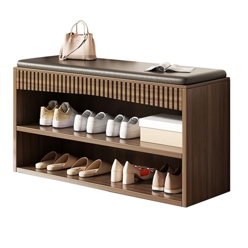 Solid Wood Shoe Bench, Multifunctional Space Saving Organization Storage w/Padded Seat Shoe Rack Bench for Entryway Bedroom Living Room