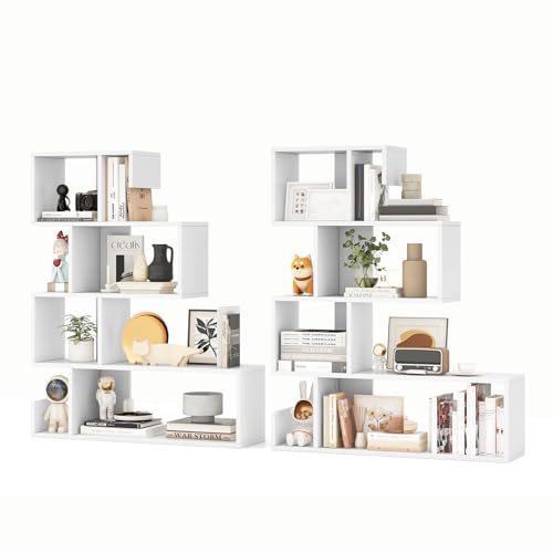 Giantex 5-Tier S-Shaped Bookshelf of 2, Geometric Bookcase w/Open Cubes, Modern Decorative Display Shelf w/Anti-Toppling Kits, Freestanding Storage Rack for Living Room, Study, Home, Office