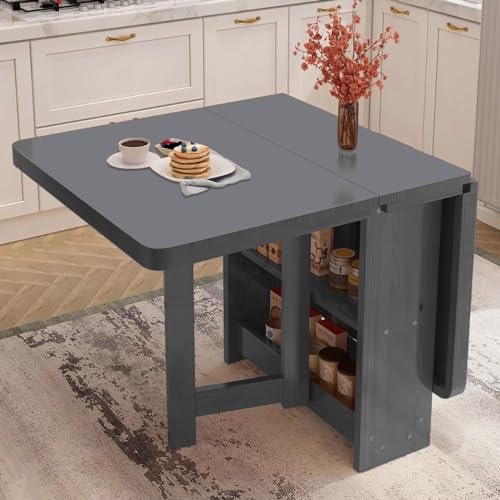 Wooden Foldable Kitchen Table With Drop Leaf, Folding Dining Table With Storage Shelf, Collapsible Extension - Versatile And Space-Saving Dining Solution!!, 120x70cm/47.2x27.5in