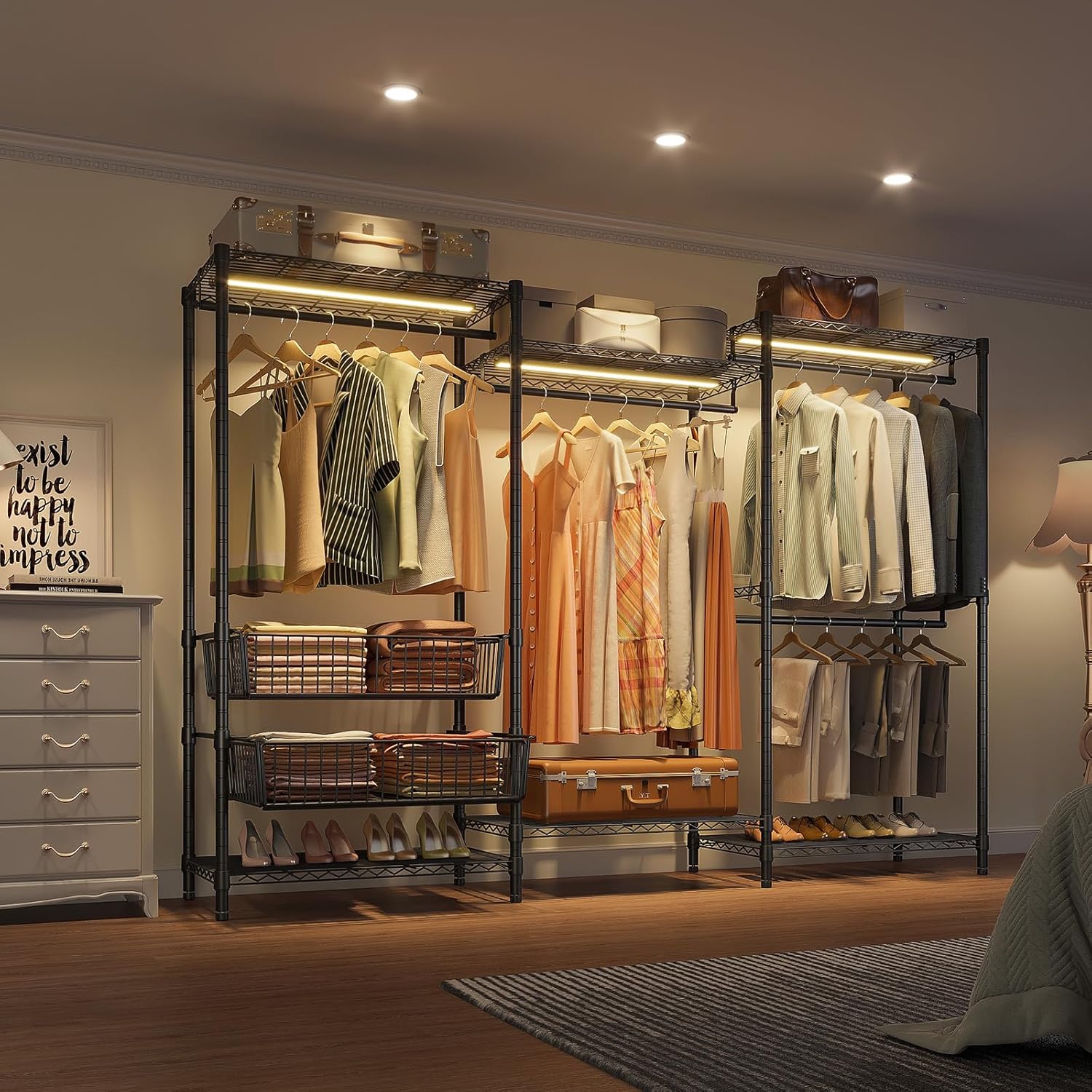 VIPEK V10 Garment Rack with Dimmable LED Lights, Black Heavy Duty Clothes Rack for Hanging Clothes with 3000K Warm White Light, Freestanding Wardrobe Closet Organizer and Storage