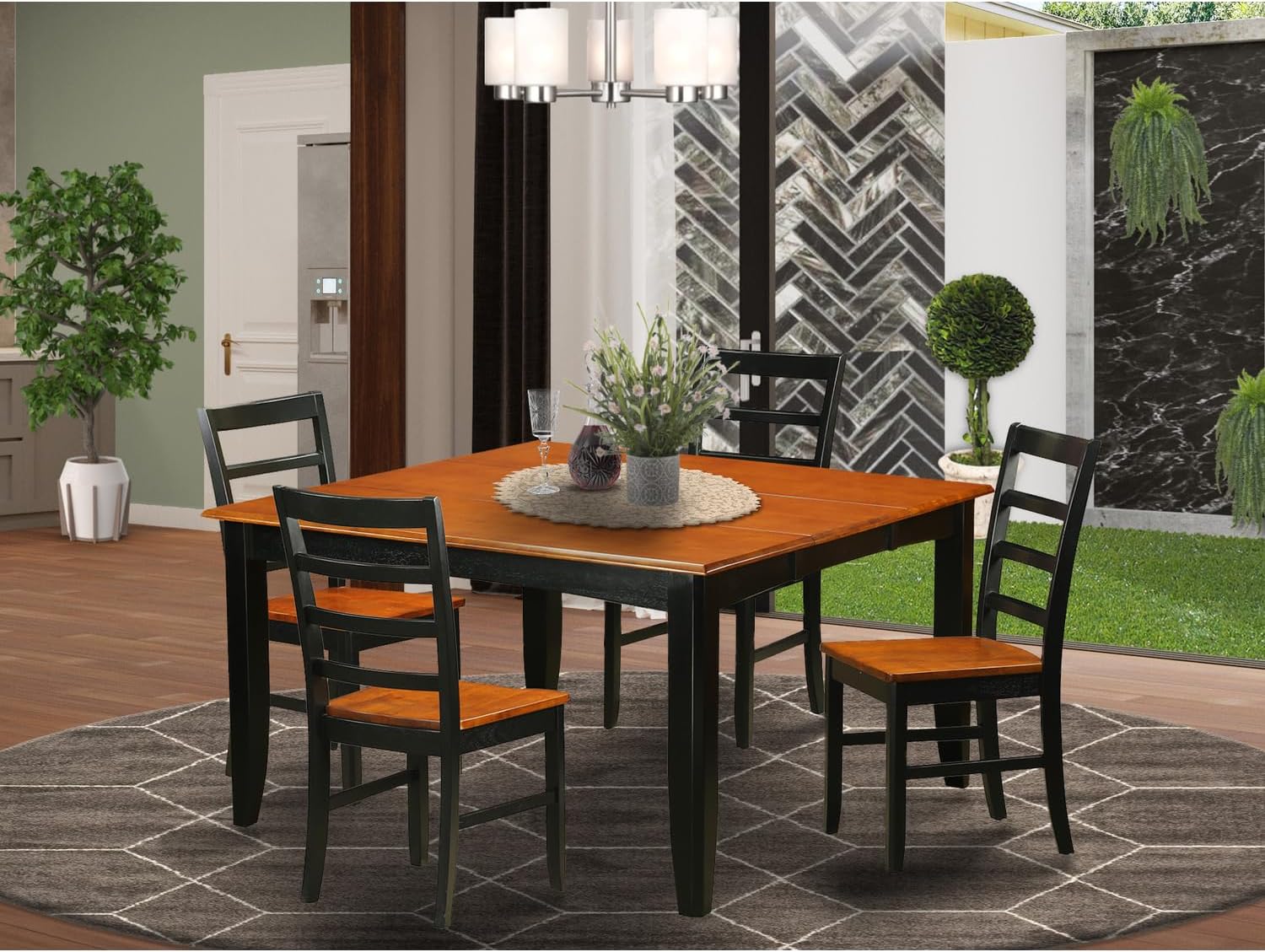 African Artifacts Table Set-Dining Table and 4 Wooden Dining Chairs