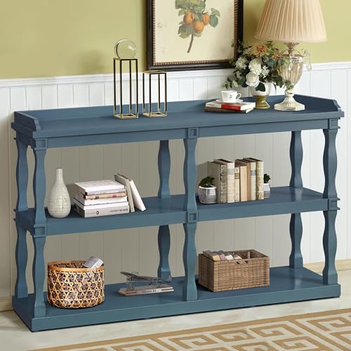 Console Table Wooden Hallway Table Entryway Table Long Foyer Table, Retro Farmhouse Country Rustic Console Table Sofa Table with Open Storage Shelf, Black