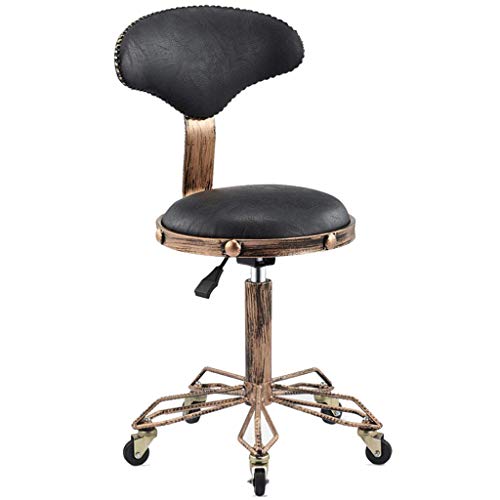 Lifting High Stool, Adjustable Height Rolling Swivel Salon Stool, Retro Industrial Style Tattoo Massage Spa Stool Chair with Backrest - Ergonomic Design (PU Leather Cushion)
