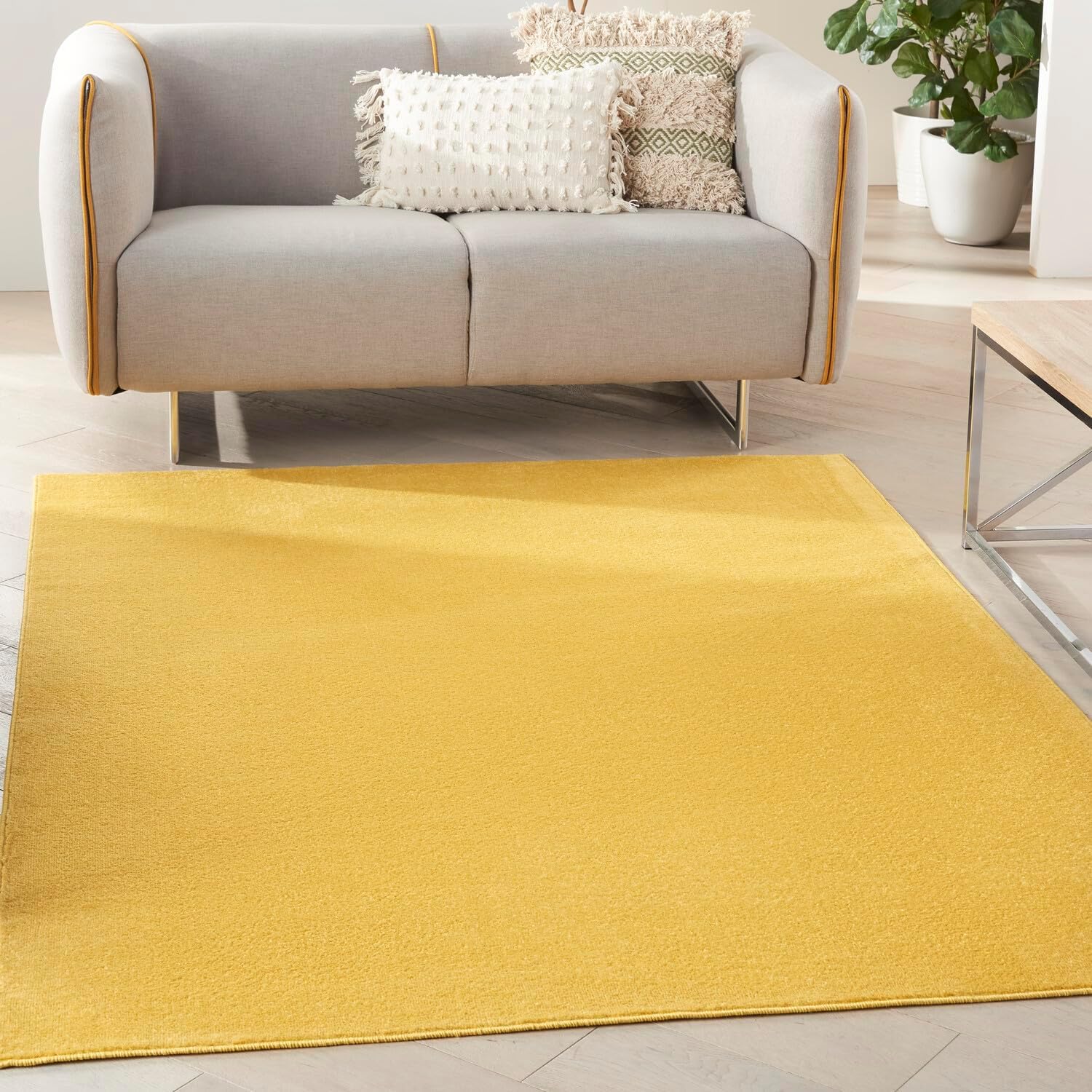 Nourison Essentials Indoor/Outdoor Yellow 4' x 6' Area Rug, Easy Cleaning, Non Shedding, Bed Room, Living Room, Dining Room, Backyard, Deck, Patio (4x6)