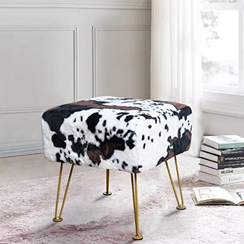 Cow Rectangle Faux Fur Ottoman Soft Fuzzy Entryway Bench Seat, 19
