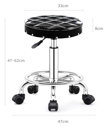 Rolling Stools Rotating Stool Swivel Round Rolling Stool with Wheels and Footrest, Height Adjustable,Salon Vanity Spa Massage Beauty Desk Stools Chair Adjustable