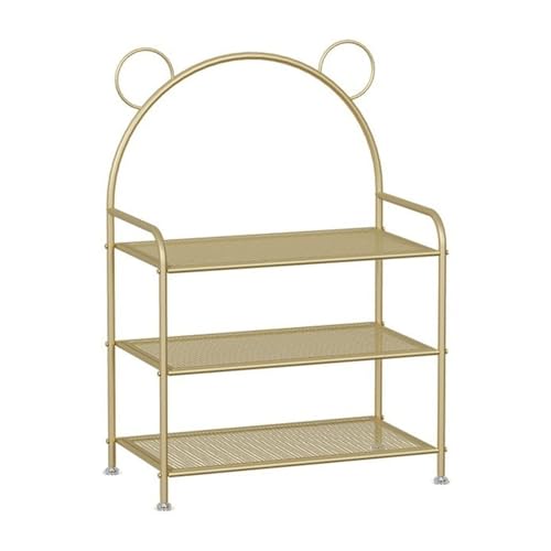 Shoe Shelf Multi-layer Shoe Rack, Sturdy Metal Mesh Shoe Rack, Free Standing Shoe Storage Shelves, Cute Bear Shape Shoes Stand for Entryway, Hallway, Closet Shoe Rack(Gold,75*27*89CM(3-Layers))