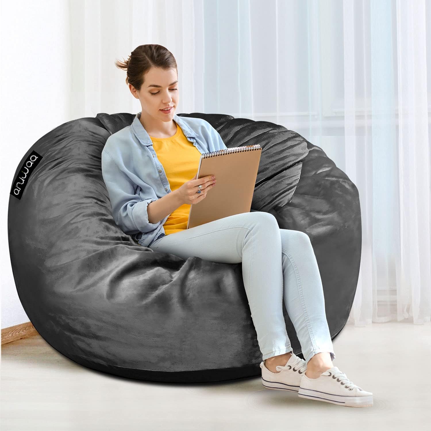 Bean Bag Chairs for Adults, Giant 4' Memory Foam Bean Bag for Adults, Big Sofa Furnitures for Dorm Room and Living Room, Furnitures for Dorm Room and Living Room, Rebound Memory Foam Bean Bag