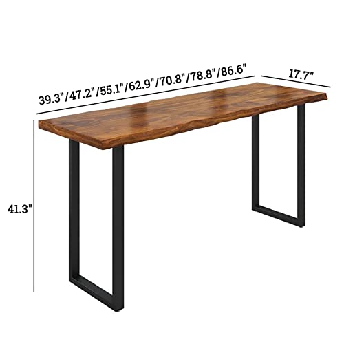 QQXX Industrial Bar Height Table,Solid Wood Bar Top Table Narrow Bar Table,Rectangular Pub Tables Tall Counter Height Table,Live Edge Dining Table Kitchen Table,No Stool(39.3