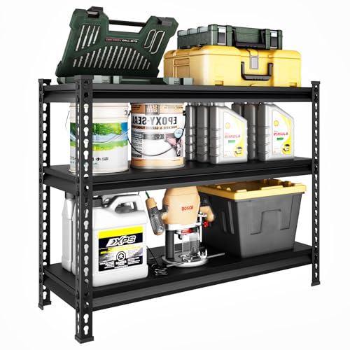 3-Tier Garage Shelving Heavy Duty,40”W x 18”D x 36”H Metal Shelving Unit，1320 lbs Weight Capacity Adjustable Storage Shelves for Retiple Tanks, Aquariums, Pantry, Garage，Black