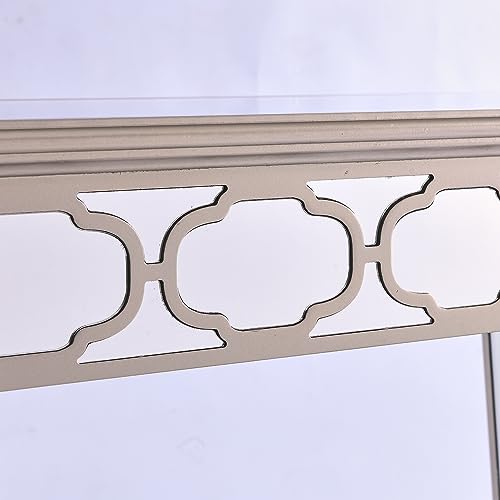 LUMISOL Glass Mirrored Coffee Table with Crystal Design, Modern Rectangle Silver Table with Adjustable Height Legs for Living Room, Silver