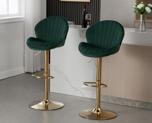 EALSON Velvet Swivel Bar Stools Set of 2 Modern Counter Height Barstools with Back and Gold Base Adjustable Bar Chairs Comfortable Upholstered Kitchen Island Stools for Home Bar/Pub, Grey