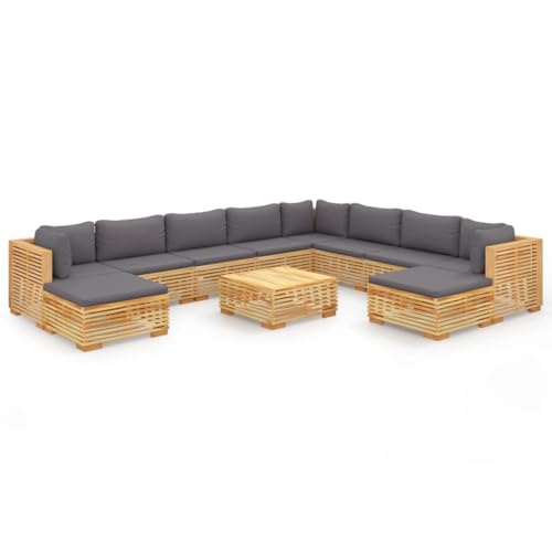 11 Piece Patio Lounge Set with Cushions Solid Wood Teak,Cozy Garden Lounge Set: Teak Wood Outdoor Sofa with Cushions for Enhanced Comfort