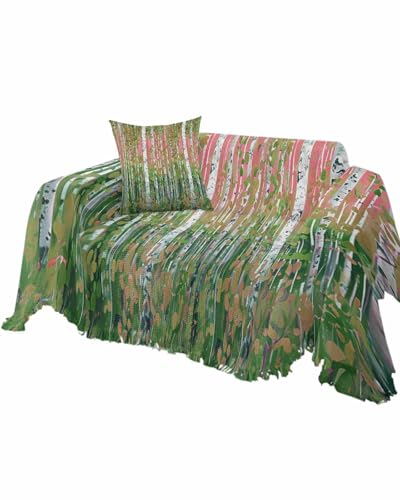 Green Tree Sofa Cover Couch Covers for 3 Cushion Couch Throw Couch Cover with Tassel Soft Sofa Slipcover Oil Painting Tree Leaves Red Couch Furniture Protector for Dog Pet 71