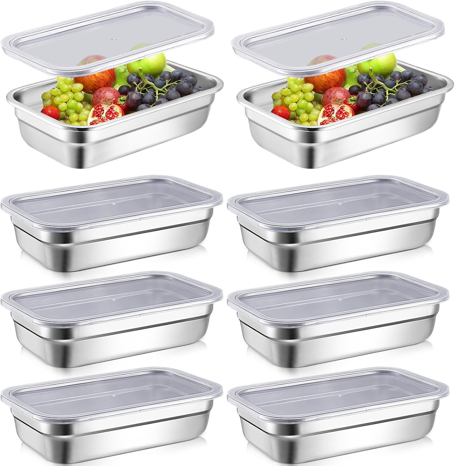 8 Pcs Hotel Pan with PP Plastic Lid Steam Table Pan Stainless Steel Restaurant Pans 1/4 Size Catering Pans Food Prep Pan Restaurant Anti Clogging Steamer for Buffet Hotel (2.5 Inch Deep)