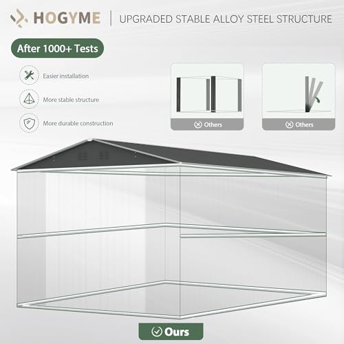 8x12 FT Outdoor Storage Shed, Large Metal Tool Sheds with Updated Frame Structure and Lockable Doors, Garden Shed for Backyard Garden Patio Lawn Grey