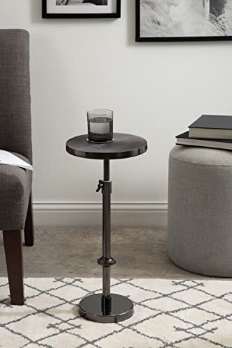 Kate and Laurel Engles Transitional Adjustable-Height Pedestal Drink Table, 10 x 10 x 30, Gray Gunmetal, Vintage Round Indoor Metal Plant Stand with Embossed Sunburst Pattern