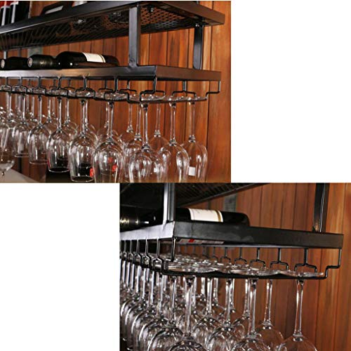 Hanging Wine Rack Bar Wine Glass Rack Double Shelf/Hanging Wine Bottle and Glass Rack/Wine Bar Wall Rack/Ceiling Mounted Hanging Stemware Rack