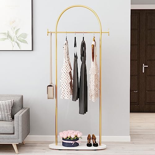 Gold Clothing Racks Heavy Duty, Gold Coat Racks Standing With Marble Base, Modern Coat Racks for Hanging Clothes, Clothing Racks for Boutique, Office