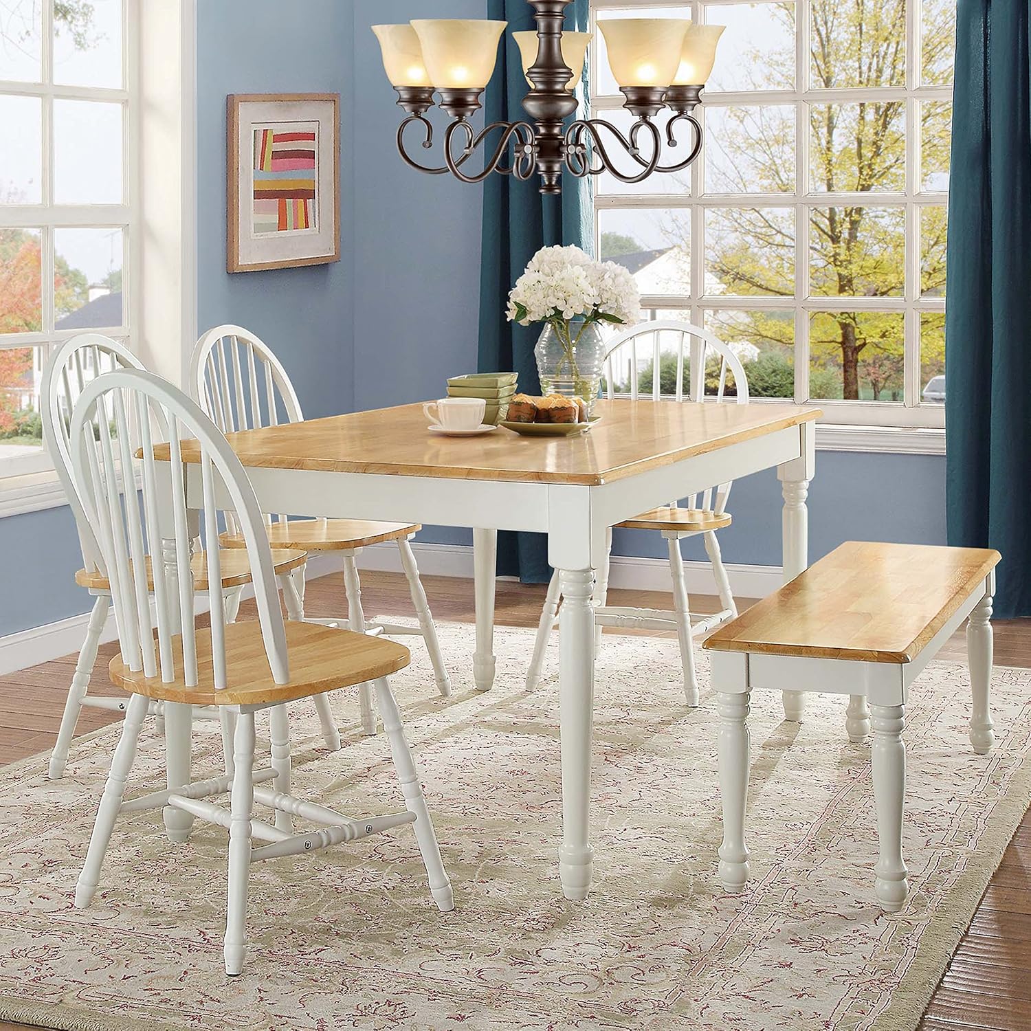 Better Homes and Gardens Autumn Lane Farmhouse Dining Table, White and Natural by Better Homes & Gardens