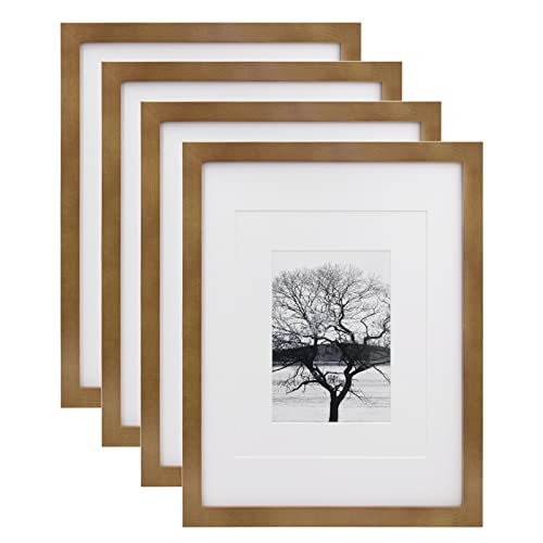 Egofine 11x14 Picture Frames Natural Wood Frames with Plexiglass, Display Pictures 5x7/8x10 with Mat or 11x14 Without Mat Set of 4 for Tabletop and Wall Mounting