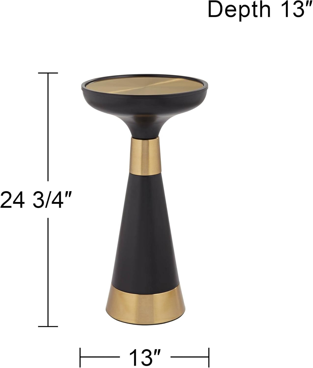 Studio 55D Roxanne Modern Black Gold Metal Round Accent Side End Table 13