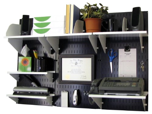 Wall Control Office Organizer Unit Wall Mounted Office Desk Storage and Organization Kit Black Wall Panels and Red Accessories
