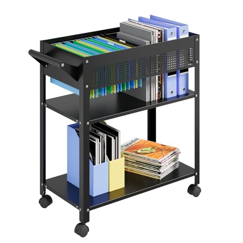 Mobile File Cart with Lock, Rolling File Cabinet Hanging Letter/Legal Size with Lockable Sliding Cover, Office File Organizer on Wheels