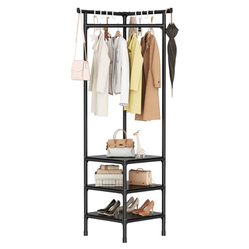 Oroonoko Corner Hall Tree,Freestanding Coat Rack with 2 Storage Drawers and Hooks for Entryway,Hallway,Bedroom,White (Coat Rack with 2 Drawers)