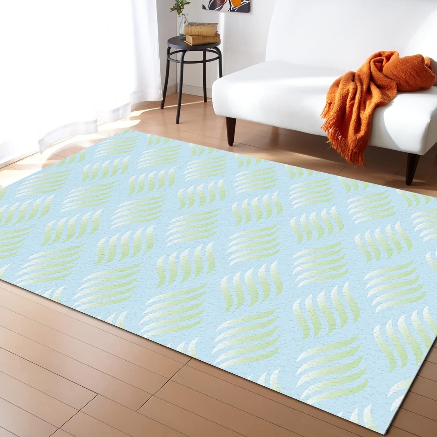 Area Rugs for Living Room, 2'7''x5' Abstract Leaves Lines Geometric Natural Patterns Ombre Green Runner Washable Rug Soft Durable Indoor Carpet Non Slip Floor Mat for Bedroom Dining Room Entryway