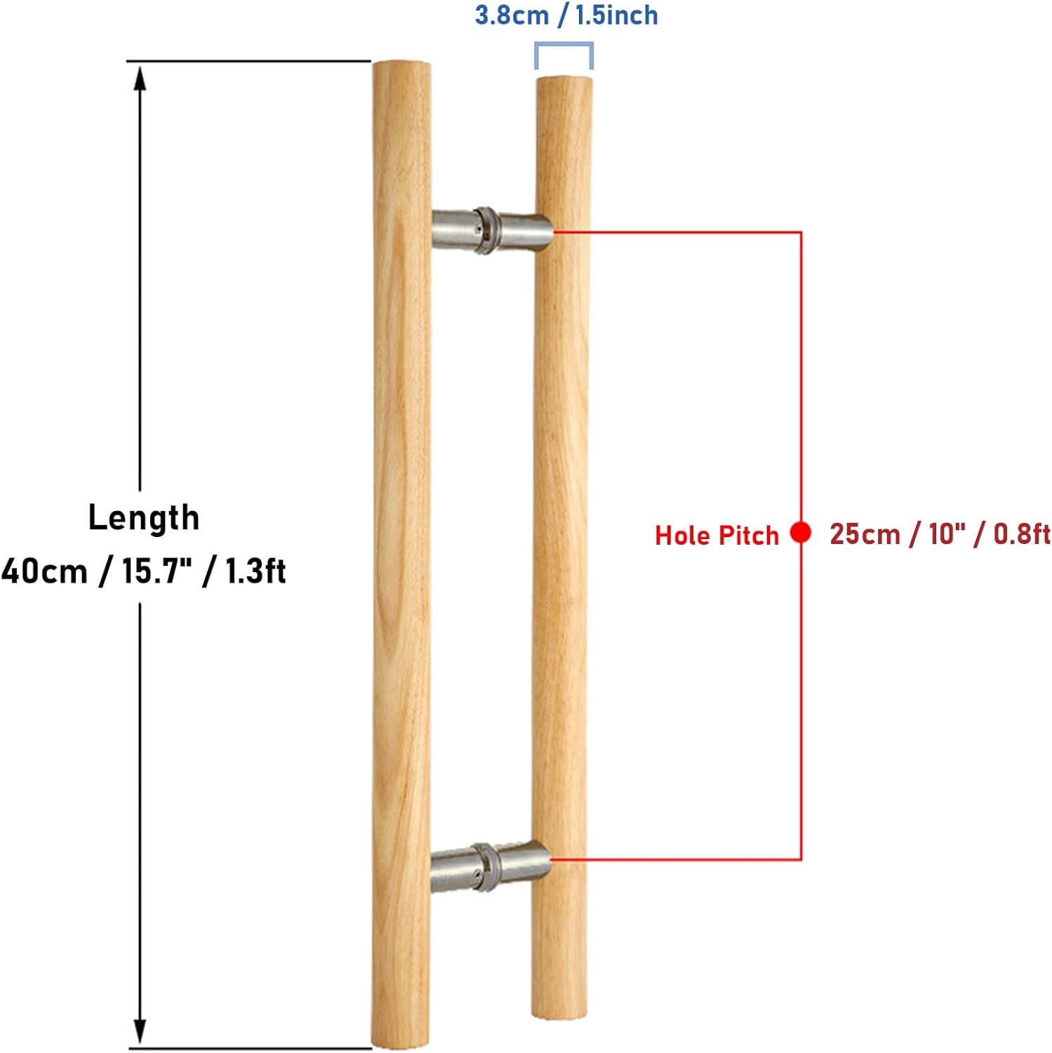 59/47/39.3/31.5/23.6/15.7 in Long Sliding Barn Door Handle Wooden,Push Pull Door Handle for Entry Interior & Exterior Glass Gates,Double Sided H Shape Round Bar (Color : Brown,Size