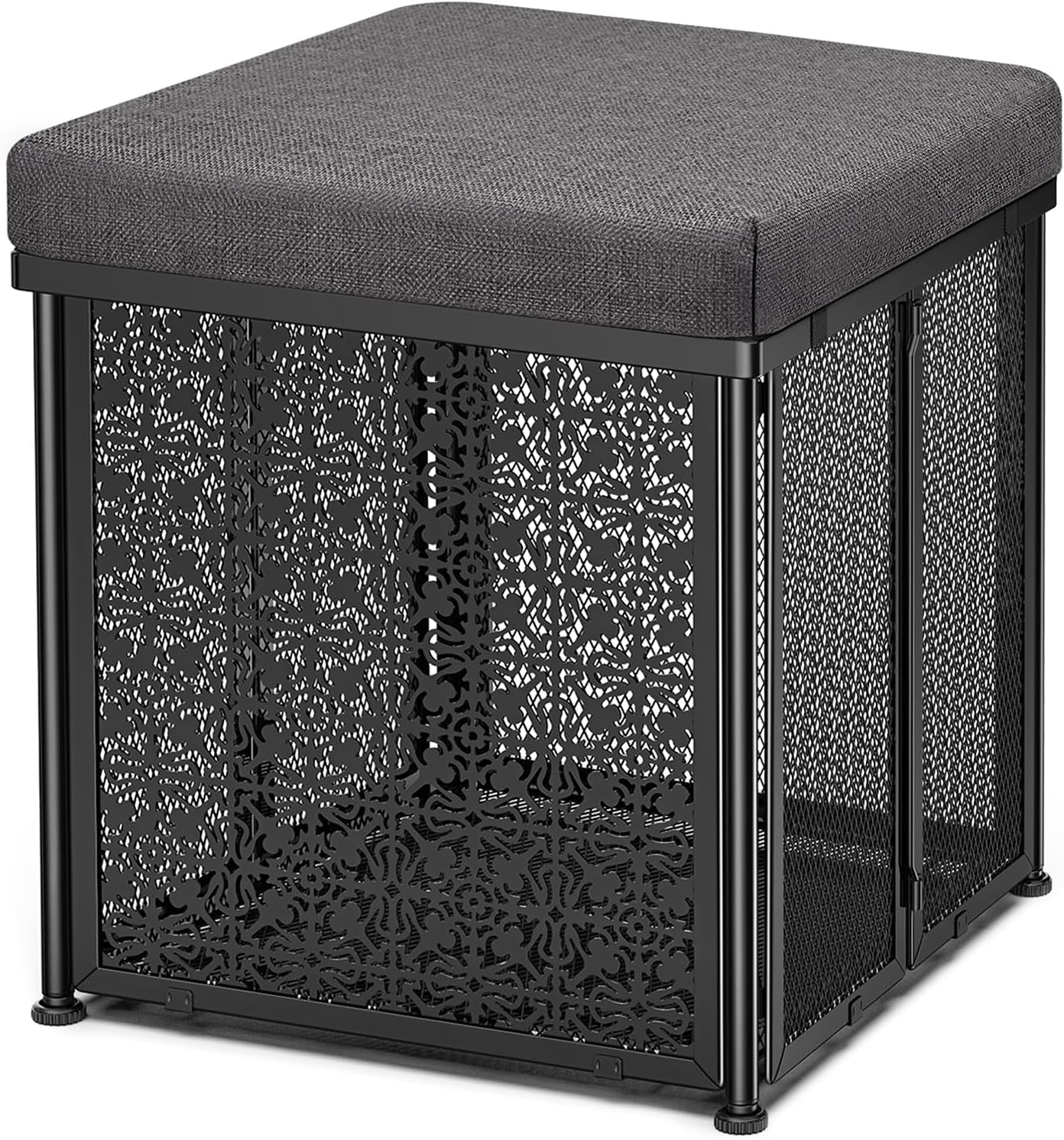 Storage Ottaman Foot Rest, 15.7 Inchs Folding Storage Ottoman Cube, Small Linen Ottaman with Storage, Steel Frame, Loads Up to 600 lb, for Living Room, Bedroom, Black