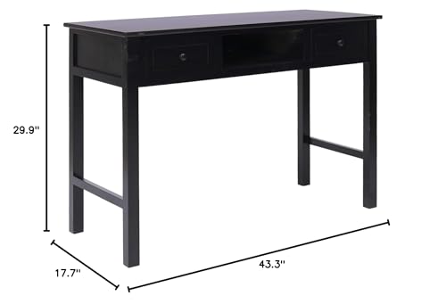 Tidyard Writing Desk with 2 Storage Drawers and Open Compartment Wood Study Table Wooden Computer Desk Console Table Black Home Office Furniture 43.3 x 17.7 x 29.9 Inches (L x W x H)