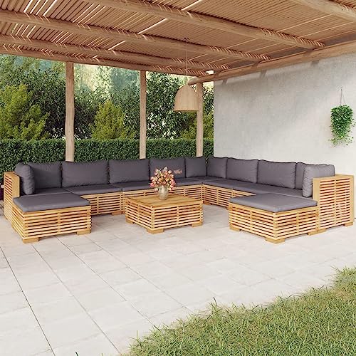 11 Piece Patio Lounge Set with Cushions Solid Wood Teak,Cozy Garden Lounge Set: Teak Wood Outdoor Sofa with Cushions for Enhanced Comfort