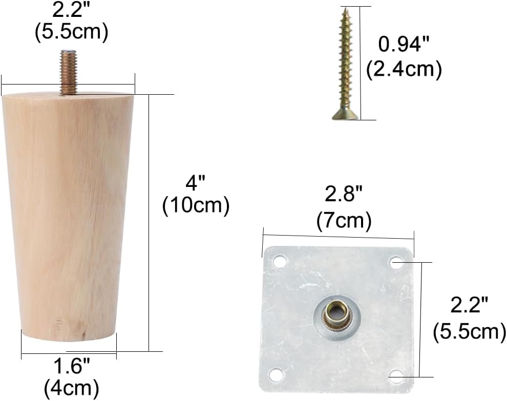uxcell 4 Inch Round Solid Wood Furniture Legs Sofa Couch Chair Table Desk Closet Cabinet Feet Replacement Adjuster Set of 8