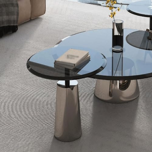 Couch Table Tempered Glass Sofa Side Table Round Glass Coffee Table for Living Room Balcony Sofa Corner Table Bedroom Small Side Table Coffee Table(B)