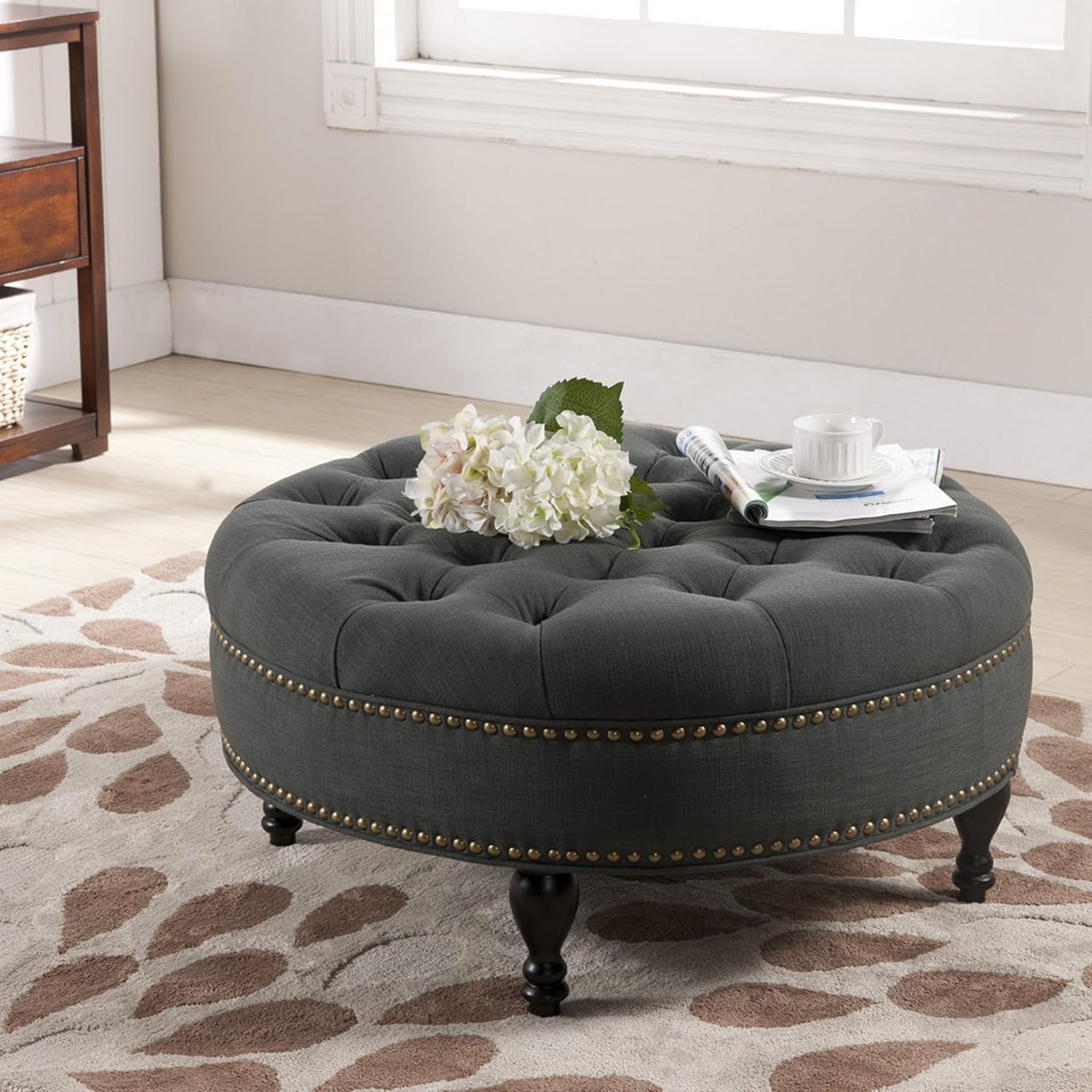 Baxton Studio Palfrey Linen Modern Tufted Ottoman, Gray