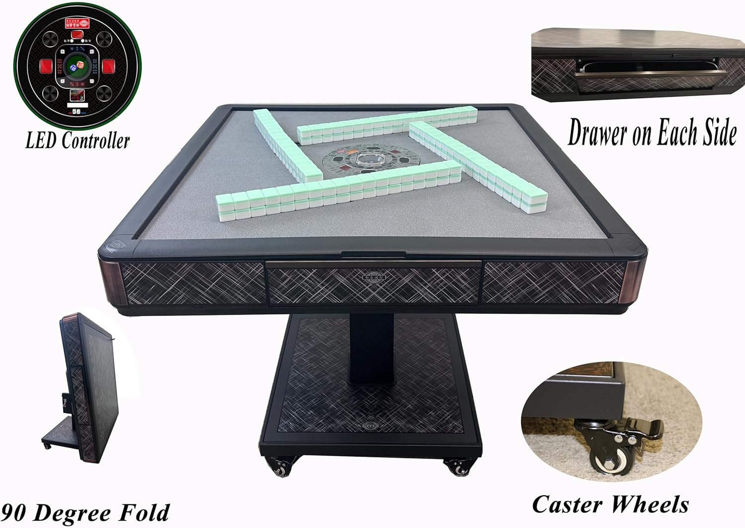 Ultra-Thin Automatic Mahjong Table in Polysilver Color with Folding Roller Coaster Style, 40mm Numbered Tiles, and Built-in Hard Table Cover