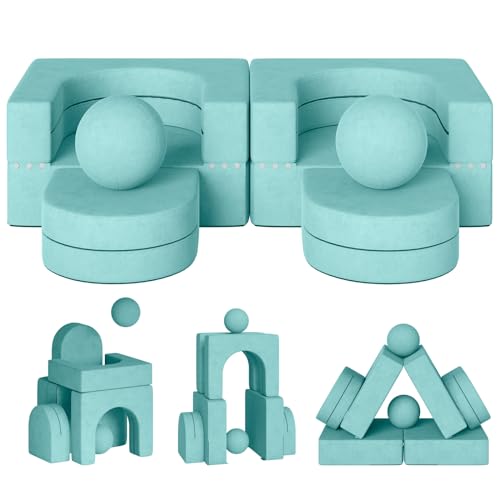 wanan 8PCS Kids Sofa, Kids Modular Couch Toddler with 2 Balls, Kids Couch Play Set 8 in 1 Baby Foam Sofa Kids Couch (Blueberry)